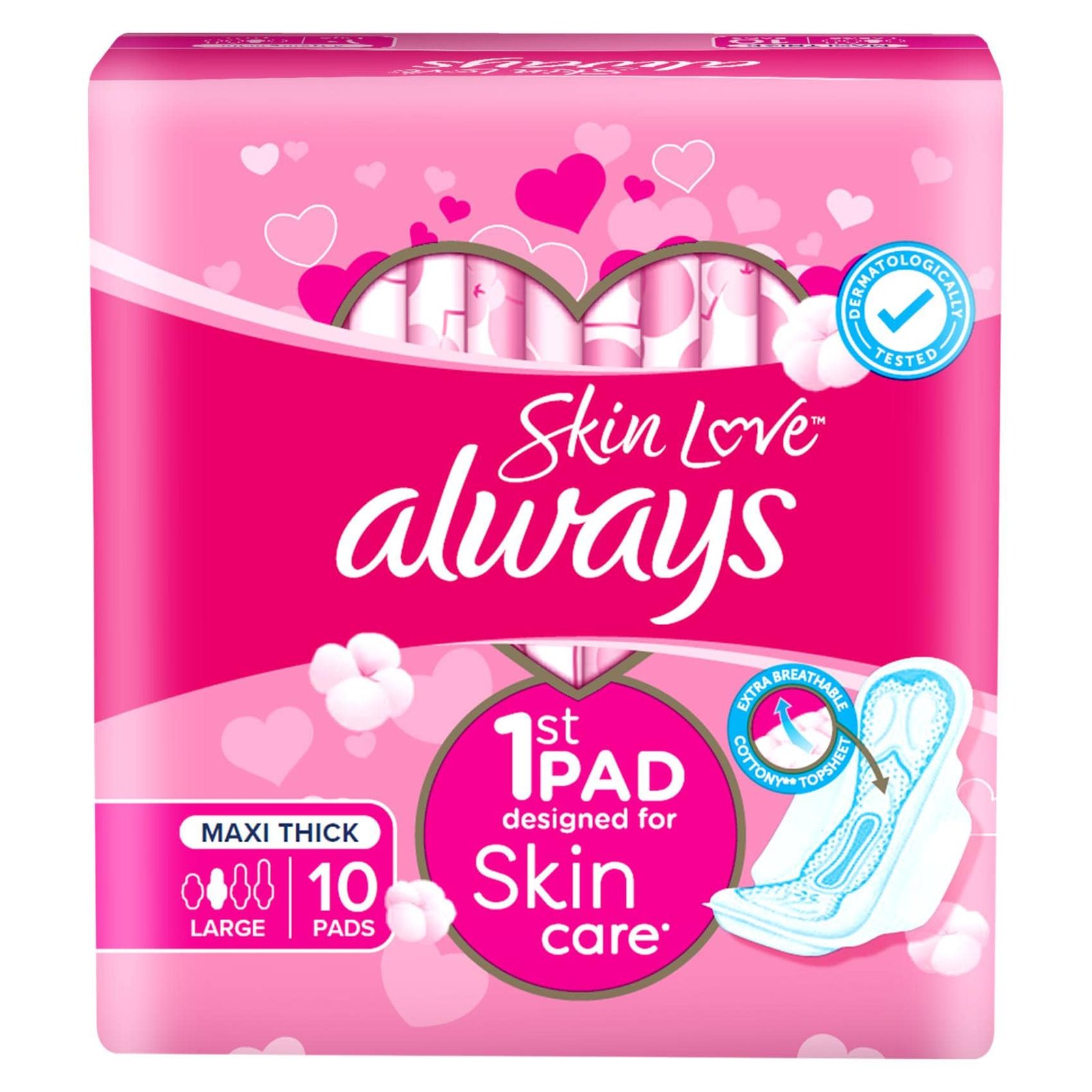 ALWAYS COTTON MAXI THICK LARGE 10'S